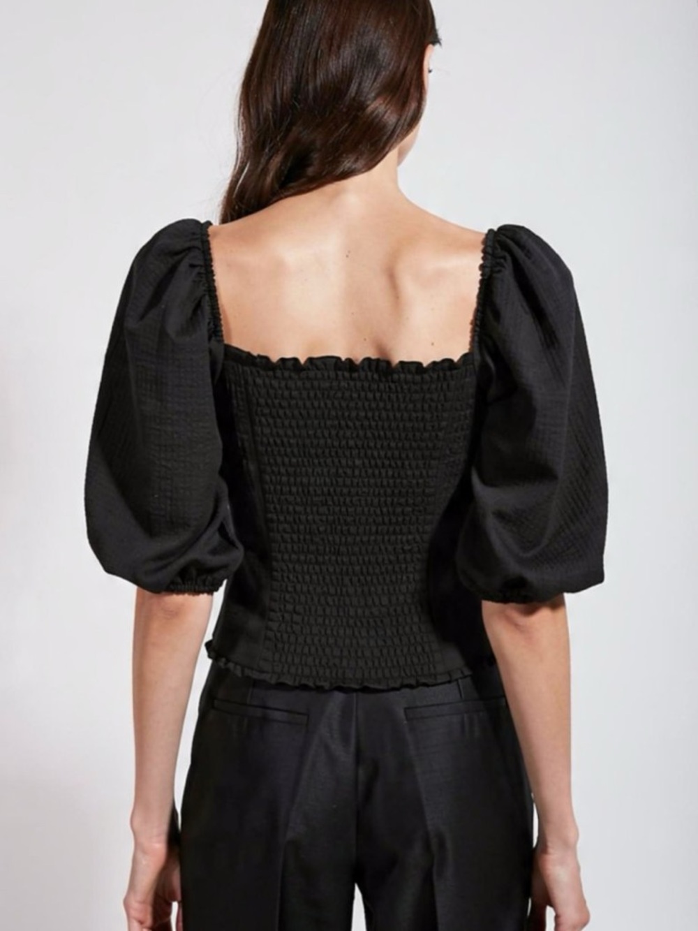 NWOT H&M Black Smocked Puff Sleeve Blouse